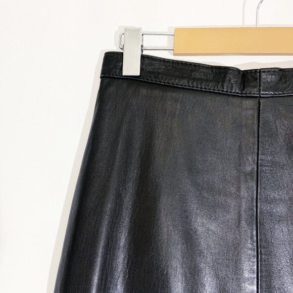 Vintage Black Leather Midi Skirt / 26 inch waist / size Small - Picture 4 of 7